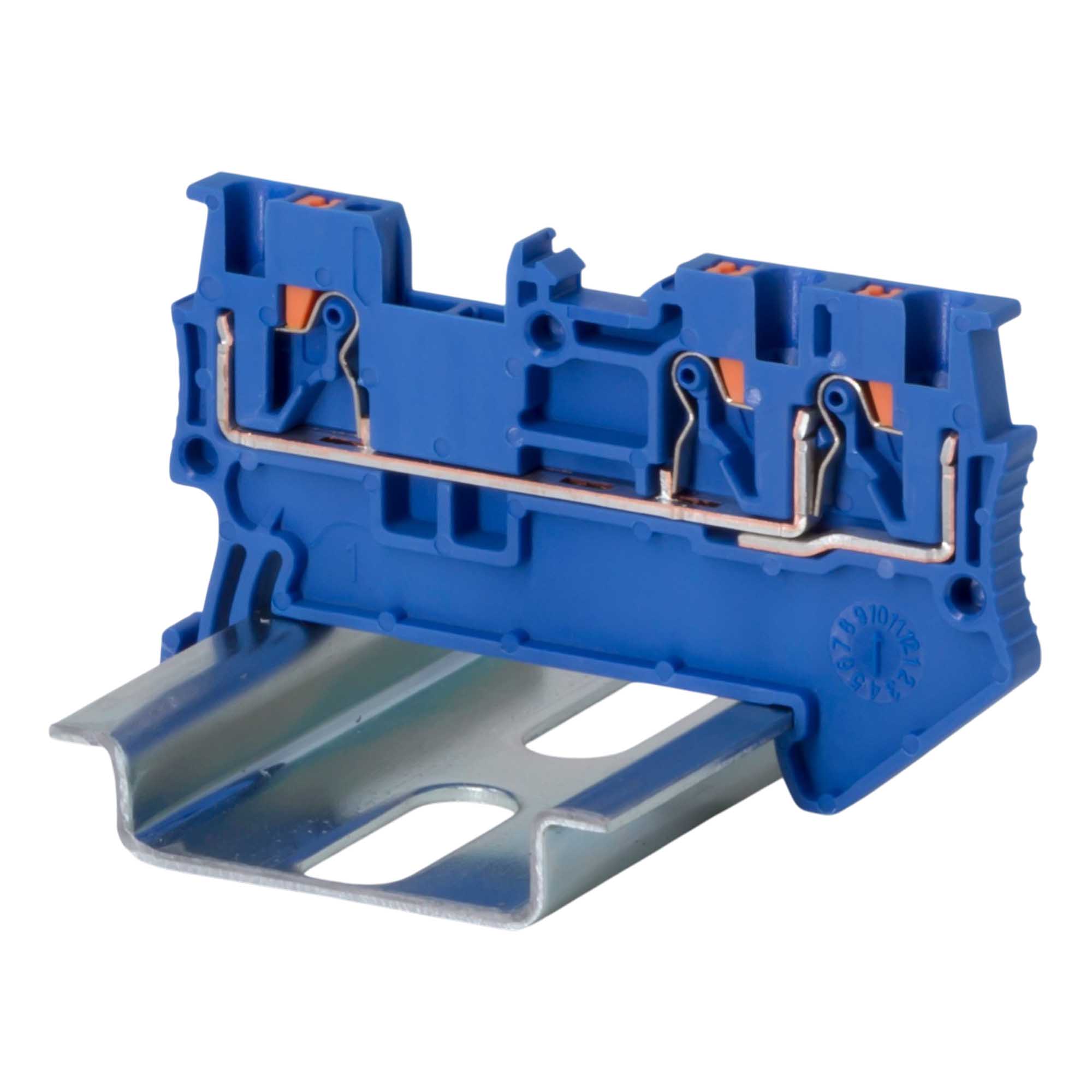 Изображение товара DKC Клемма проходная, зажим push-in, 3 точки подключения, 1.5 кв.мм, синяя