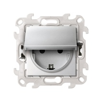 Изображение товара Simon 24 Алюминий Розетка IP44 с крышкой, заземлением и шторками Schuko 2Р+Е 16A 250В~ с системой Push&Go