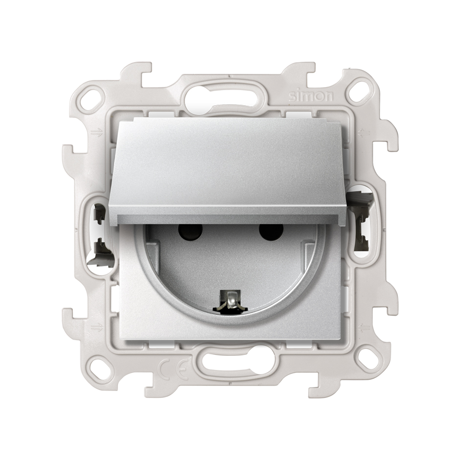 Изображение товара Simon 24 Алюминий розетка IP44 с крышкой Schuko 2Р+Е 16A 250V