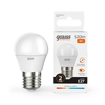Изображение товара Gauss Лампа Elementary Шар 8W 520lm 3000K Е27 LED Изображение товара Gauss Лампа Elementary Шар 8W 520lm 3000K Е27 LED