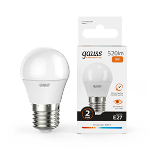 Изображение товара Gauss Лампа Elementary Шар 8W 520lm 3000K Е27 LED Изображение товара Gauss Лампа Elementary Шар 8W 520lm 3000K Е27 LED