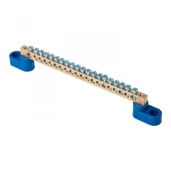 Изображение товара Шина EKF PROxima 0" N 6x9 мм, 20 отверстий, латунь, синие изолятора