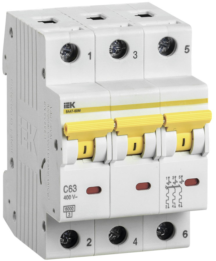 Изображение товара IEK KARAT Выключатель автоматический ВА47-60M 3Р 63А 6кА С