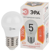 Изображение товара ЭРА Лампа светодиодная STD LED P45-5W-827-E27 5Вт шар теплый белый свeт Е27