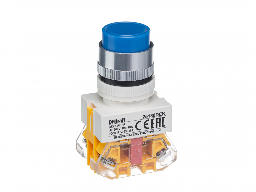 Изображение товара Dekraft VK-22 выключатель кнопочный с фиксацией, синий, IP54, 10 А