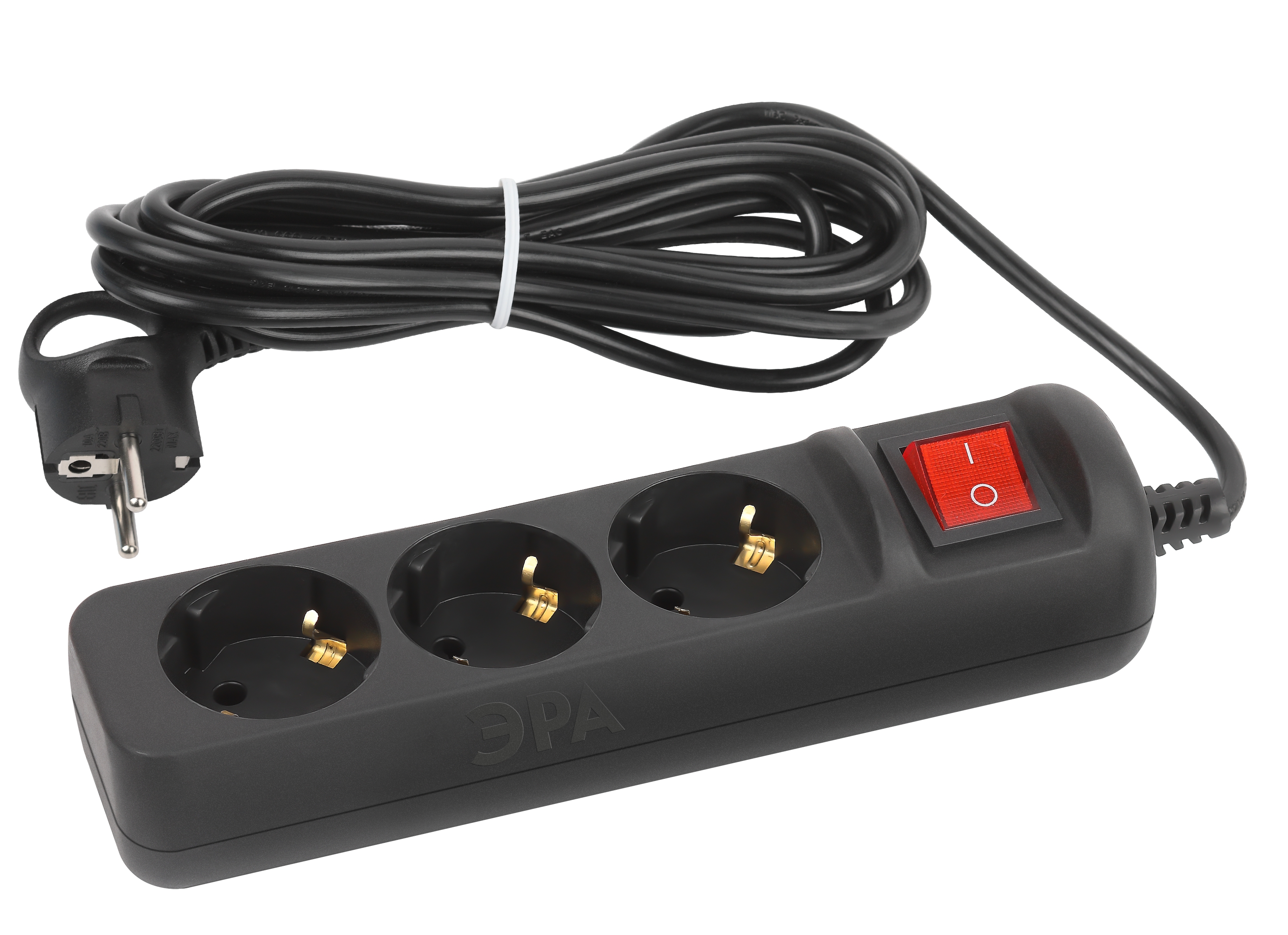 Изображение товара Удлинитель электрический ЭРА UX-3es-5m-B с заземлением и выключателем, 5 м, 3 розетки, черный