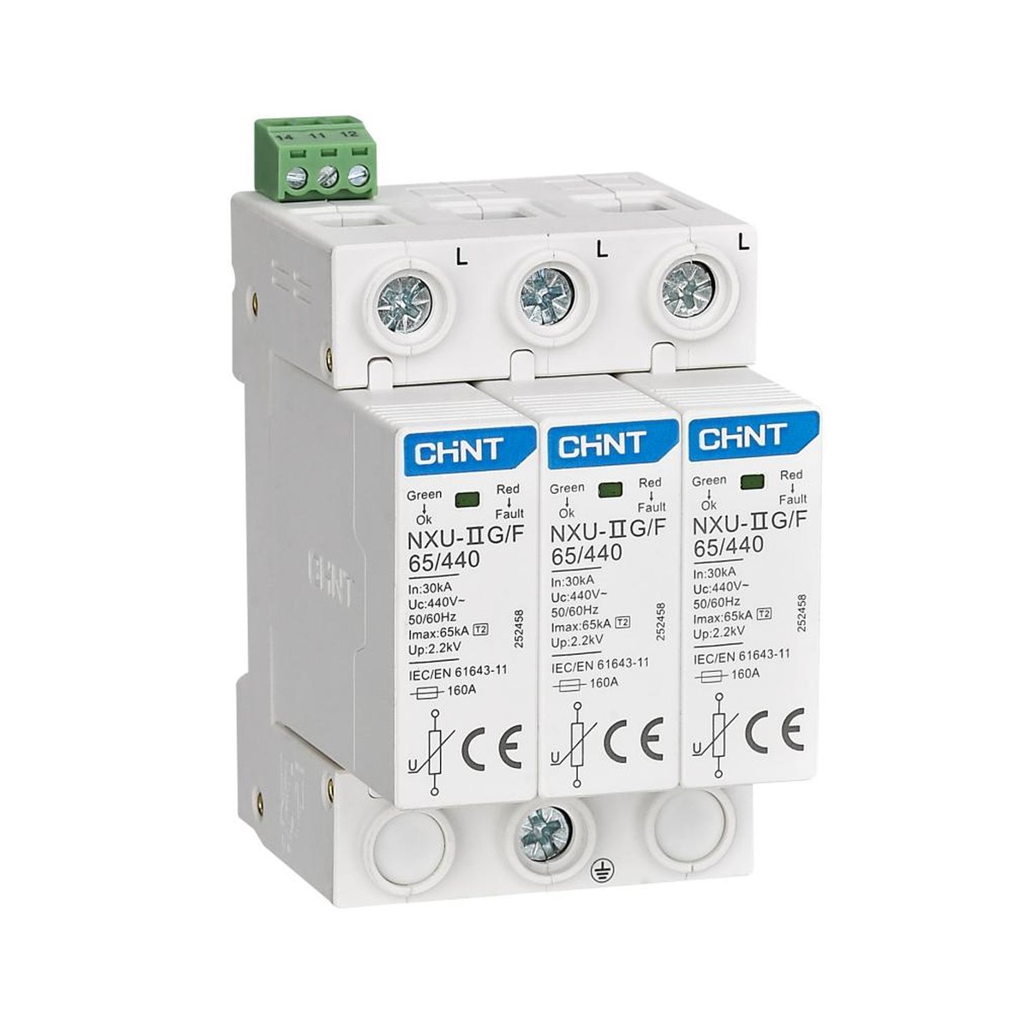 Изображение товара CHINT Ограничитель имп. перенапр. NXU-IIG/F 3P In=25kA Uc=440B Im=65kA (R)