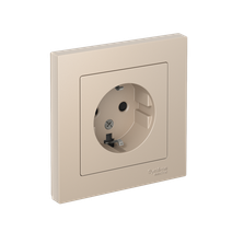 Изображение товара Systeme Electric AtlasDesign Песочный Розетка с/з со шторками, 16А, в сборе