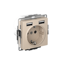Изображение товара Systeme Electric AtlasDesign Песочный Розетка 16А c 2 USB A+A, 5В/2,4А, 2х5В/1,2А, механизм