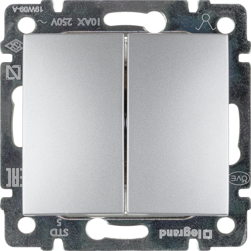 Изображение товара Legrand Valena Алюминий Выключатель 2-х клавишный.