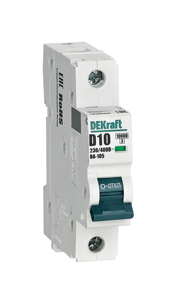 Изображение товара Автоматический выключатель Dekraft ВА105-1P-010A-D 10 А, D-кривая