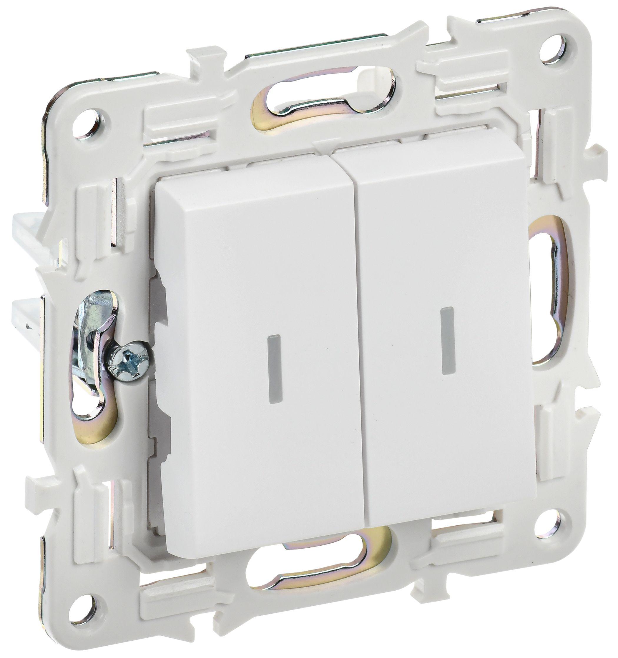 Изображение товара IEK SKANDY Арктический белый Выключатель 2-клавишный с индикацией 10А SK-V09W