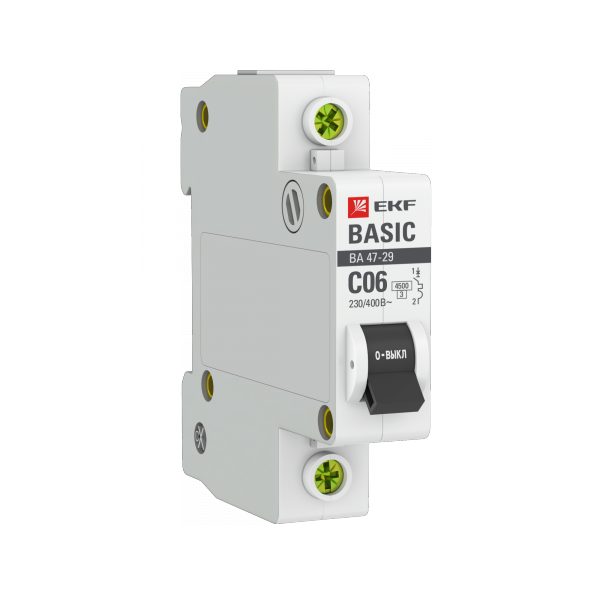 Изображение товара EKF Basic ВА 47-29 Автоматический выключатель  (С) 1P  6А 4,5кА.