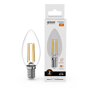 Изображение товара Лампа Gauss Filament Elementary Свеча 12W 730lm 2700К Е14 LED 1/10/100 Изображение товара Лампа Gauss Filament Elementary Свеча 12W 730lm 2700К Е14 LED 1/10/100