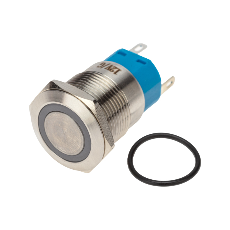 Изображение товара REXANT Кнопка антивандальная Ø19 12В Фикс (5с) ON-OFF/OFF-ON подсв/зеленая.