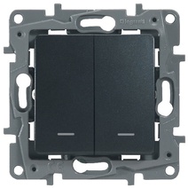 Изображение товара Legrand Etika Антрацит Переключатель 2-клавишный с подсветкой, 10А, авт. клем.