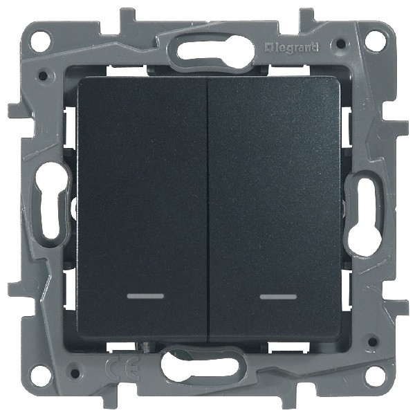 Изображение товара Legrand Etika 2-клавишный переключатель с подсветкой Антрацит