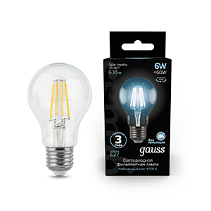 Изображение товара Gauss Лампа Filament А60 6W 630lm 4100К Е27 LED