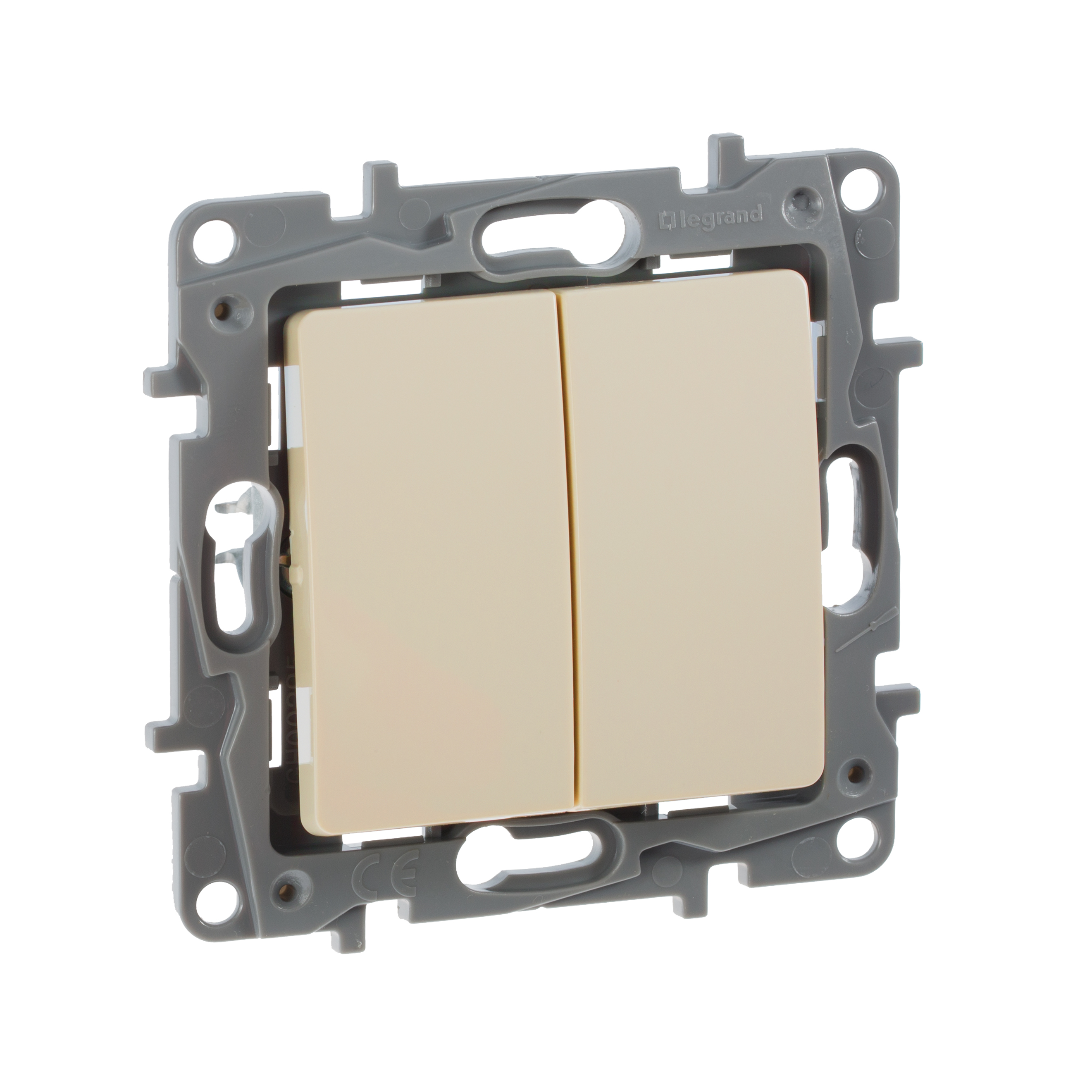 Изображение товара Legrand Etika Слоновая кость Переключатель 2-клавишный, 10А, Автоматические клеммы.