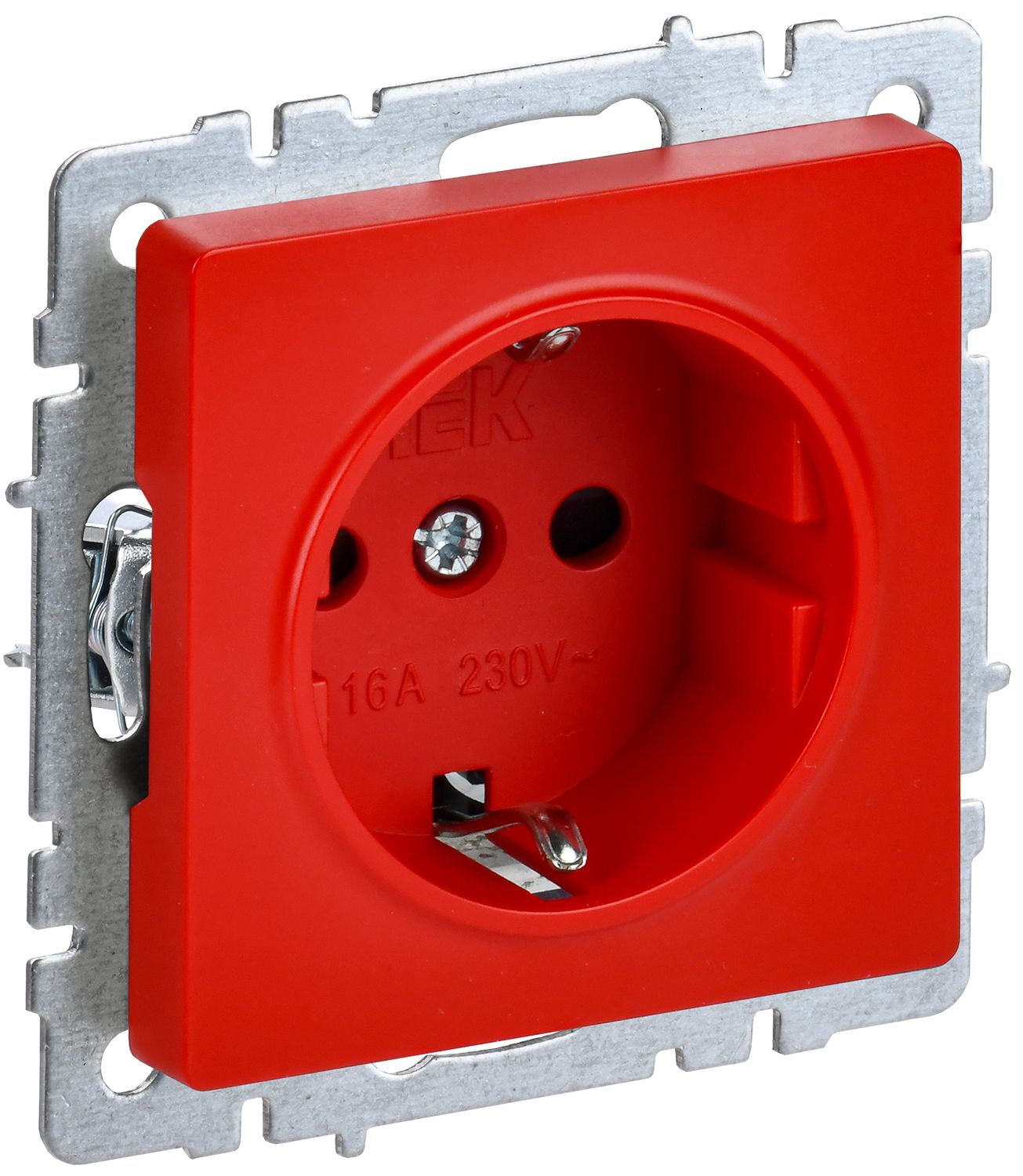 Изображение товара IEK BRITE Красная Розетка 1-местная с заземлением 16А RS14-1-0-BrK
