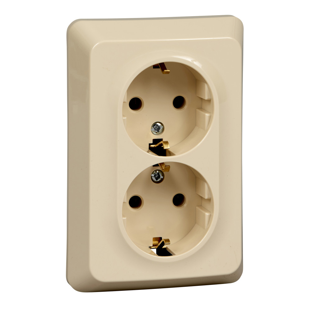 Изображение товара Розетка Systeme Electric ЭТЮД 2-местная, кремовая, 250 В, 16 А