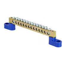 Изображение товара EKF PROxima Шина "0" N (6х9мм) 14 отверстий латунь 2 синих угловых изолятора.