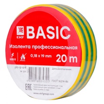 Изображение товара EKF Basic Изолента класс А (0,18х19мм) (20м.) желто-зеленая.