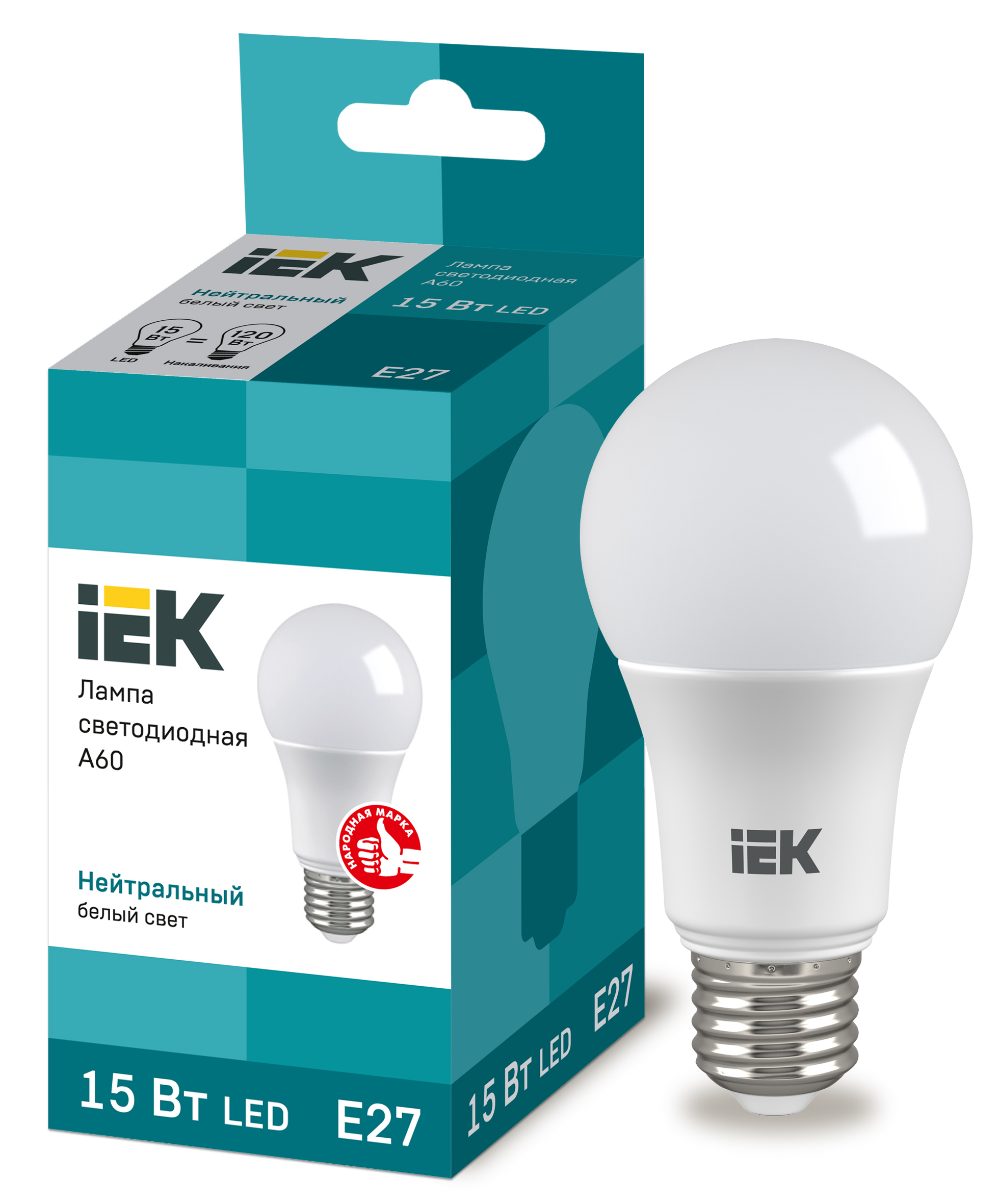 Изображение товара IEK Лампа светодиодная ECO A60 шар 15Вт 230В 4000К E27
