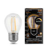 Изображение товара Gauss Лампа Filament Шар 5W 420lm 2700К Е27 диммируемая LED