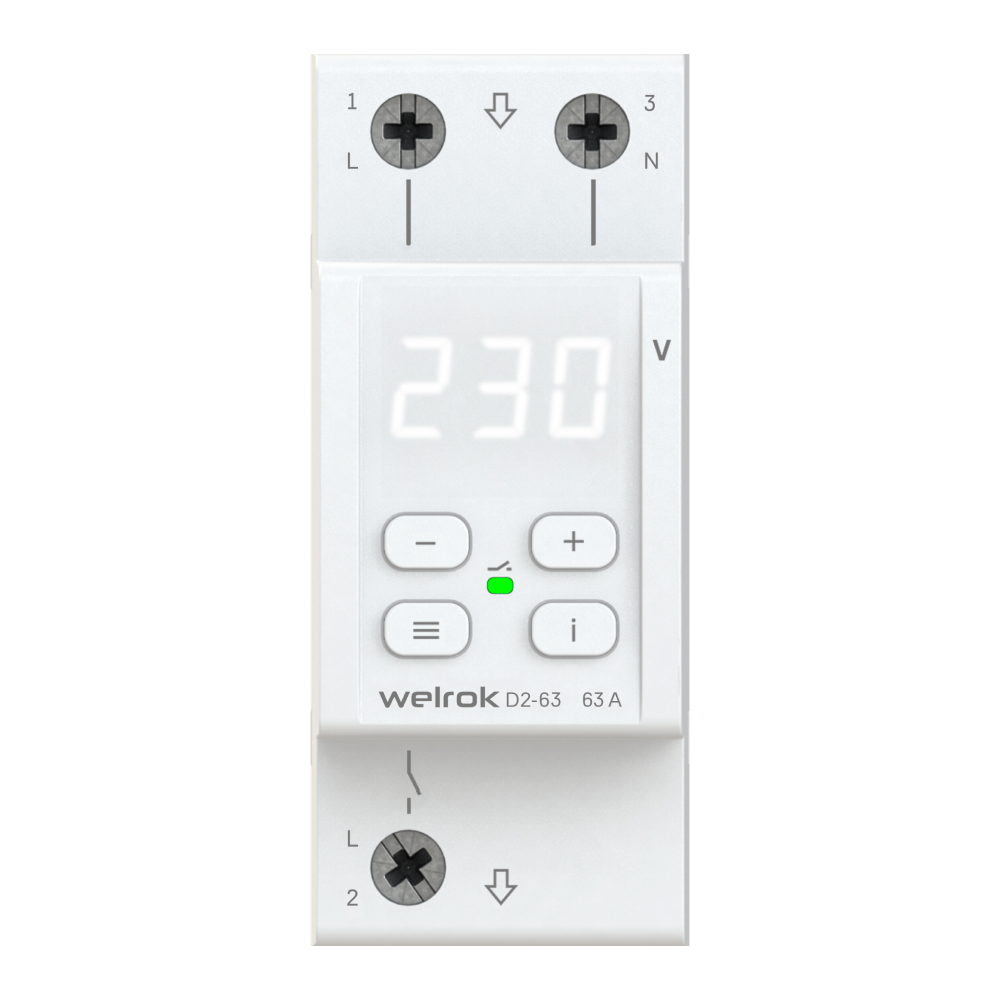 Изображение товара Welrok D2-63 Реле напряжения 63 А (max 80 A) 13 900 ВА