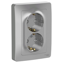 Изображение товара Systeme Electric Blanca внутр Алюминий Розетка 2-ая с/з со шторками, 16А, 250В