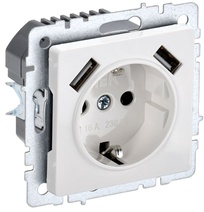 Изображение товара IEK BRITE BASE Белый Розетка с з/к/ш 16А с USB A+A 2,1А РЮш10-1-БрБ