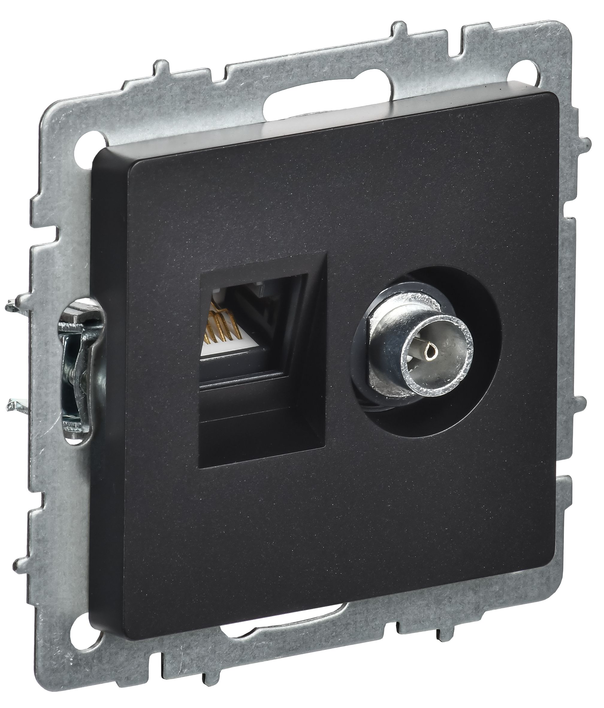 Изображение товара IEK BRITE BASE Черный Розетка двойная TV+RJ45 кат.5E РТВ/РК12-БрЧ