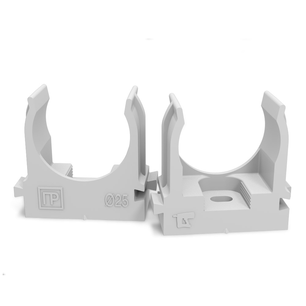 Изображение товара Промрукав Крепеж-клипса для труб для монтажного пистолета серая в п/э д25 (100шт/700шт уп/кор)