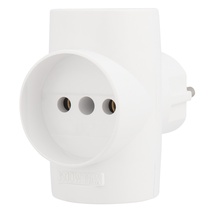 Изображение товара REXANT Тройник электрический, 16 А, без заземления, белый.