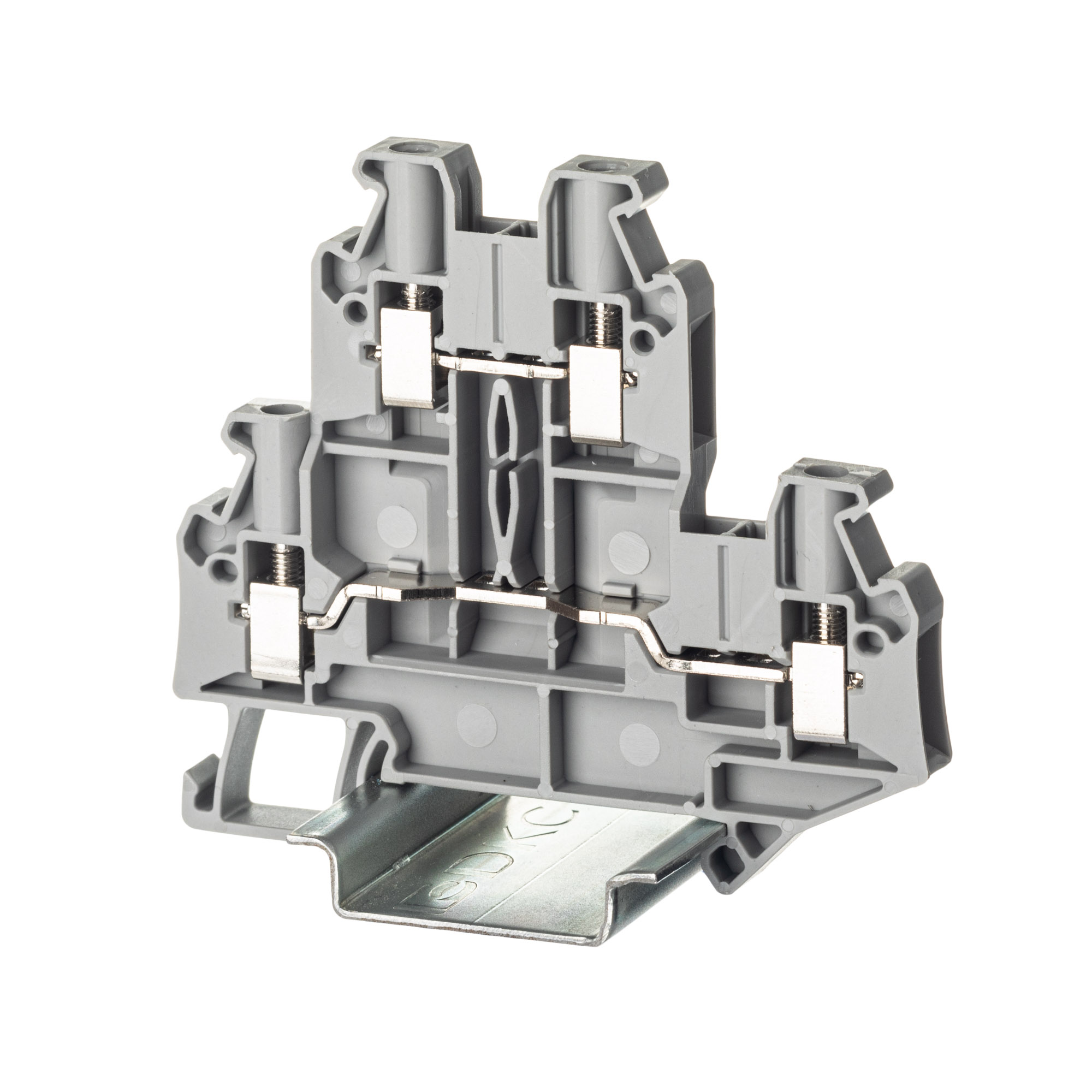 Изображение товара DKC Nuputuk Клемма двухуровневая, винтовой зажим, 4 точки подключения, 4 кв.мм, серая