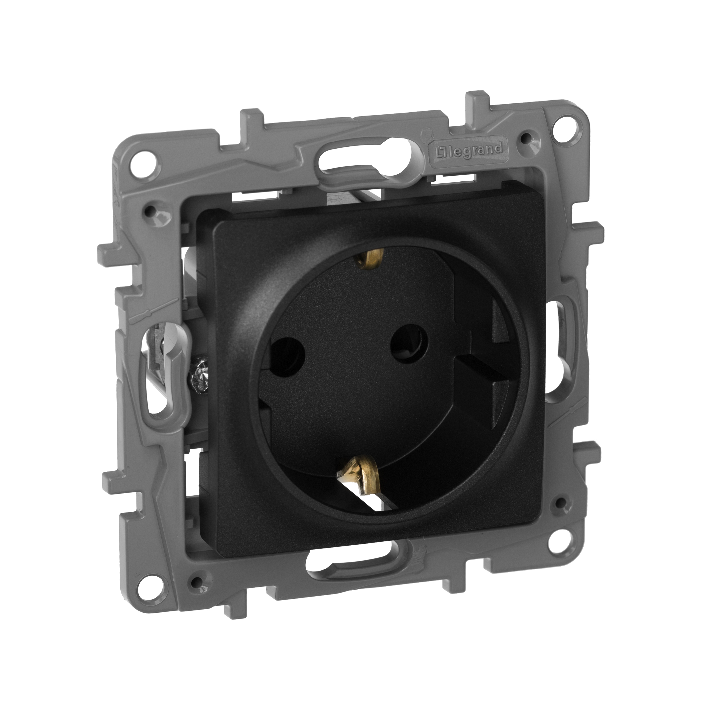Изображение товара Legrand Etika Антрацит Розетка с/з со шторками, винт. клеммы, 16А, 250 В.