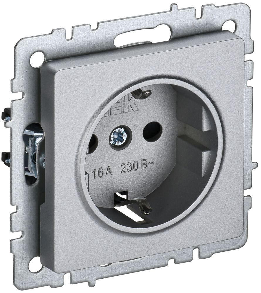 Изображение товара IEK BRITE BASE Алюминий Розетка 1-м с/з без защ штор 16А РС11-1-0-БрА