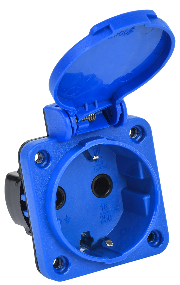 Изображение товара IEK РП11-3 розетка панельная 2Р+РЕ 16А з/к с кр. IP44 син. MAGNUM