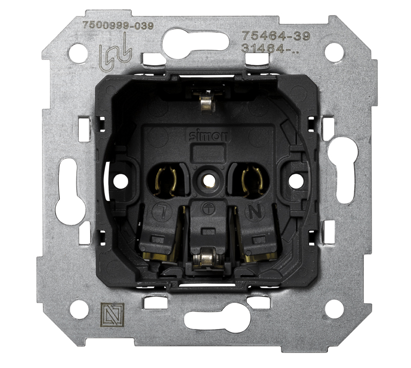 Изображение товара Simon 75 Мех Розетка двухполюсная 2P+E с заземлением, 16А 250В, безвинт. зажим