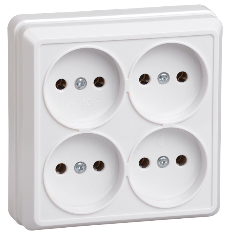 Изображение товара GENERICA OKTAVA РС24-2-ОБ Розетка 4местн. без з/к 10А откр.уст. (белый)