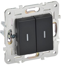 Изображение товара IEK SKANDY Черный Выключатель 2-клавишный проходной с индикацией 10А SK-V10Bl