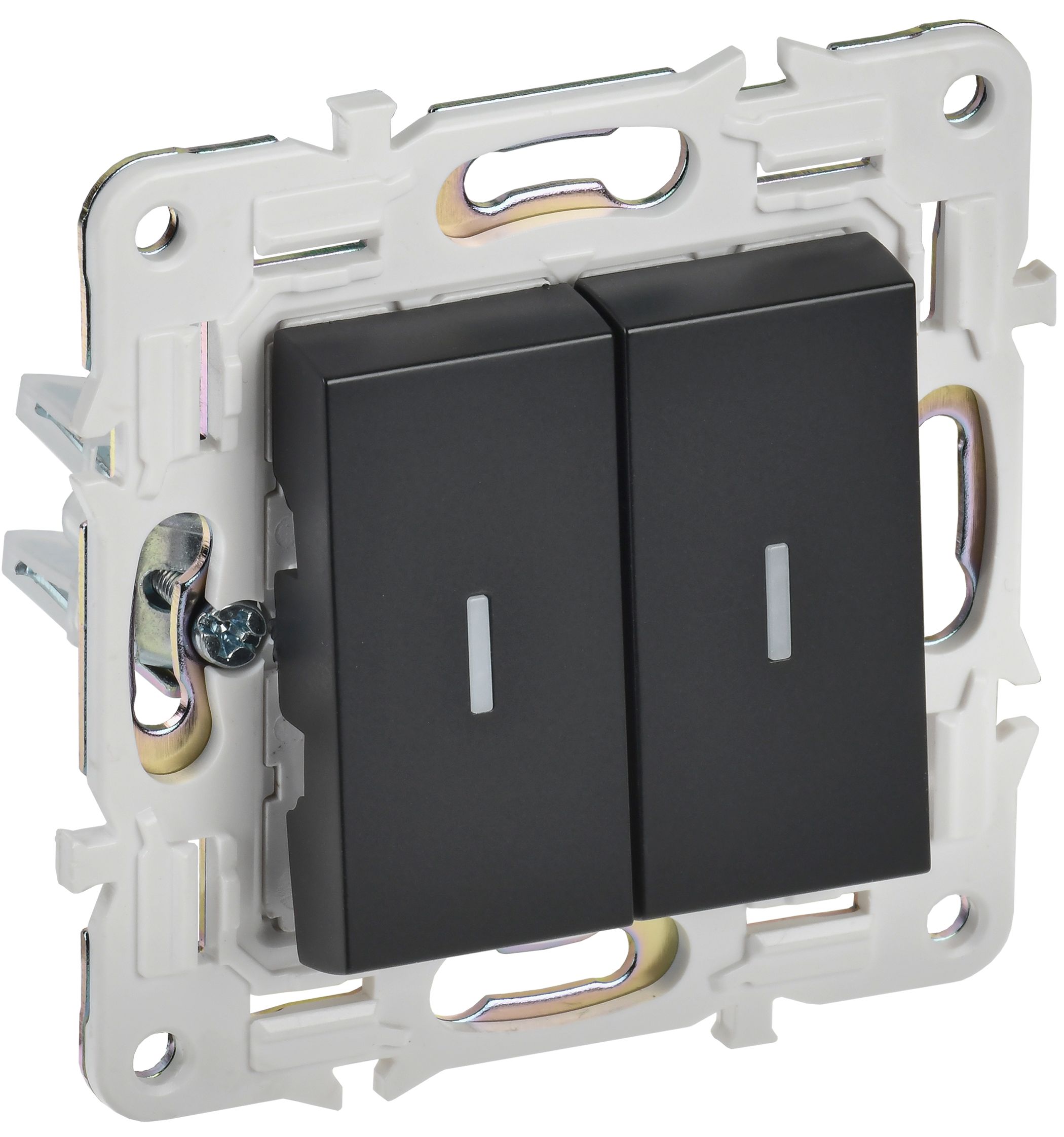 Изображение товара IEK SKANDY Черный Выключатель 2-клавишный проходной с индикацией 10А SK-V10Bl