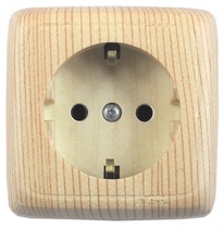 Изображение товара Hegel Альфа наруж Сосна РА16-114-02 Розетка с/з, со шторками, с изол. пластиной