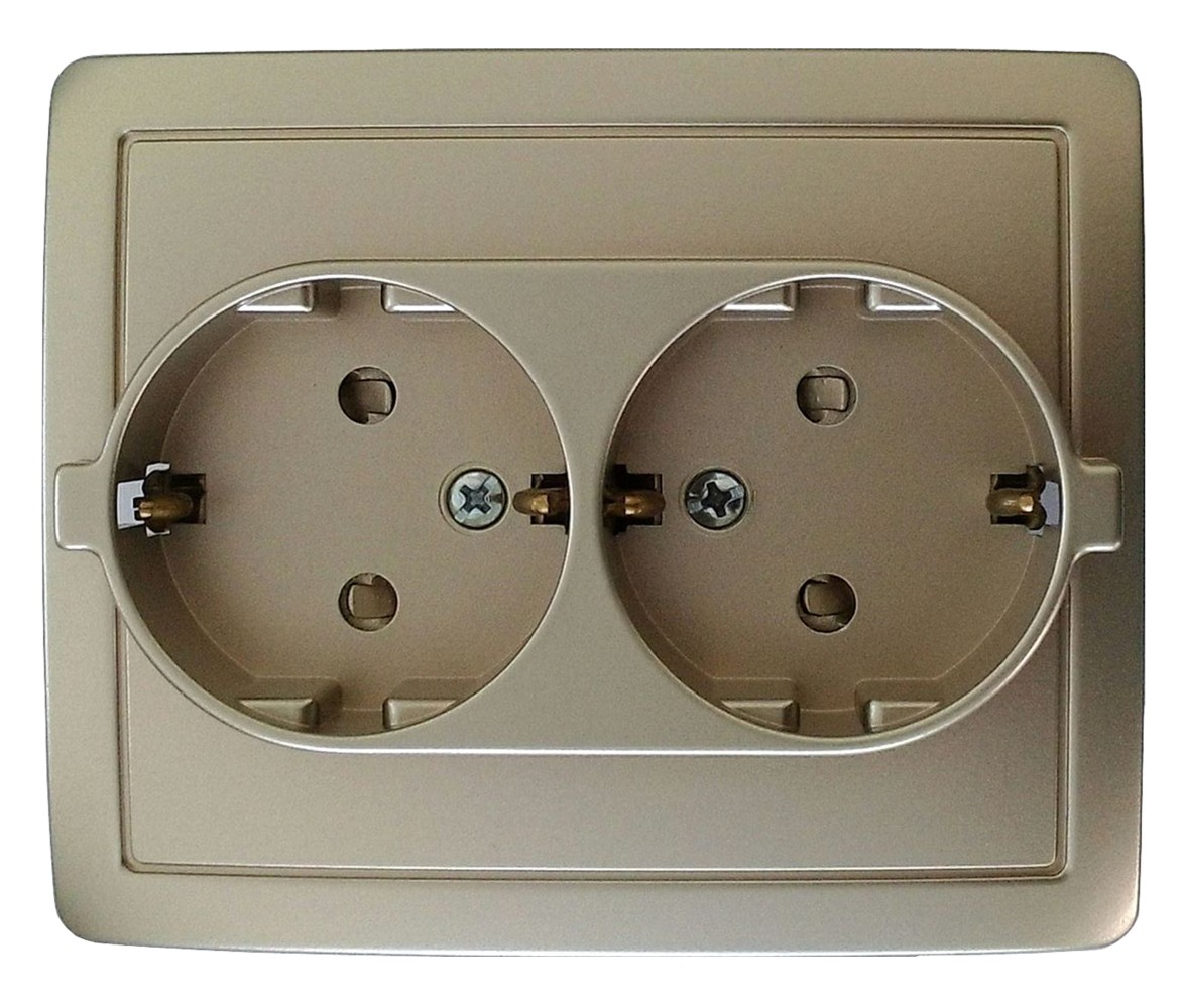 Изображение товара Розетка Simon 2-ая с/з 2*2Р+Е с защитными шторками 16А 250В