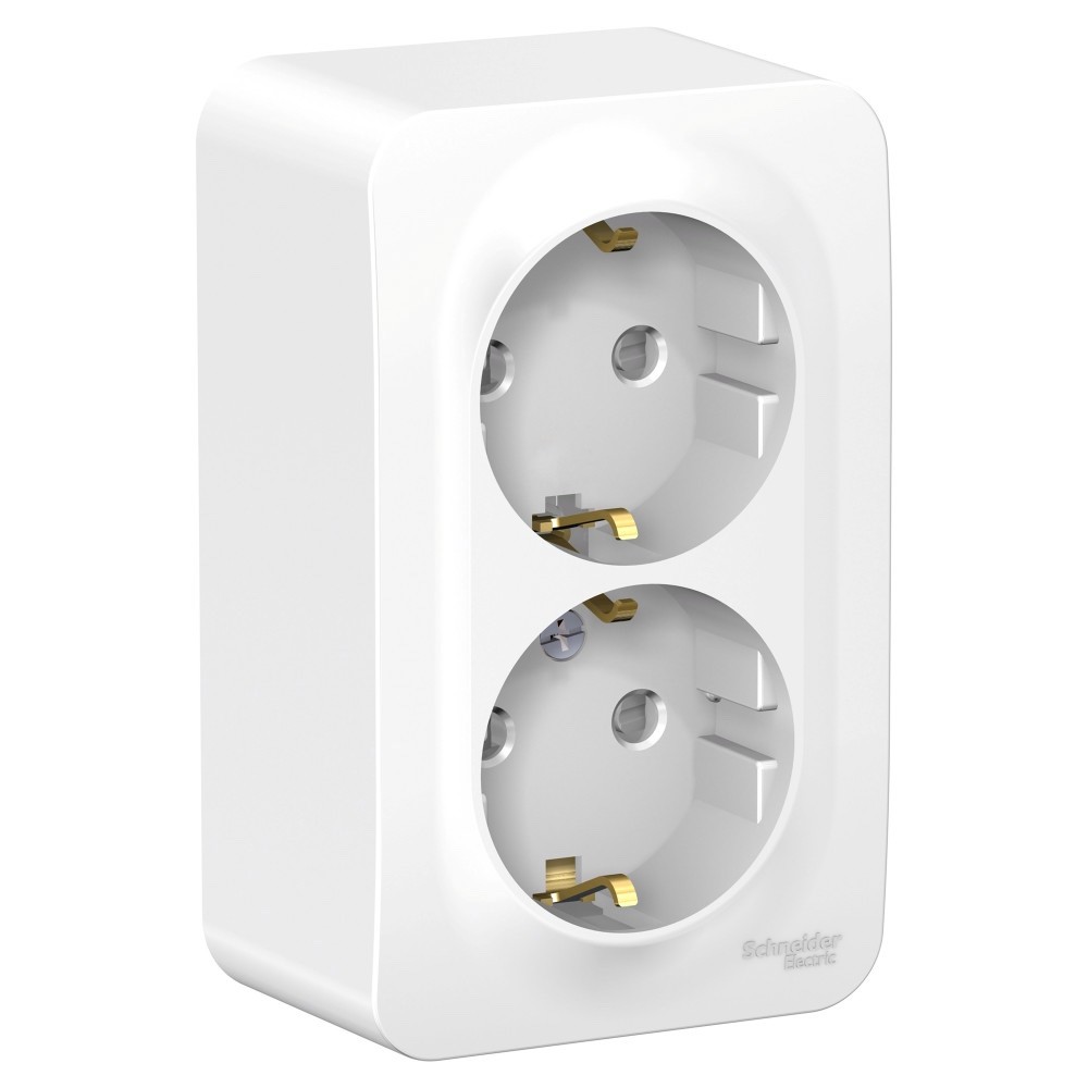 Изображение товара Systeme Electric Blanca наруж Бел Розетка 2-ая с/з со шторками 16А, 250В, монтажная пластина