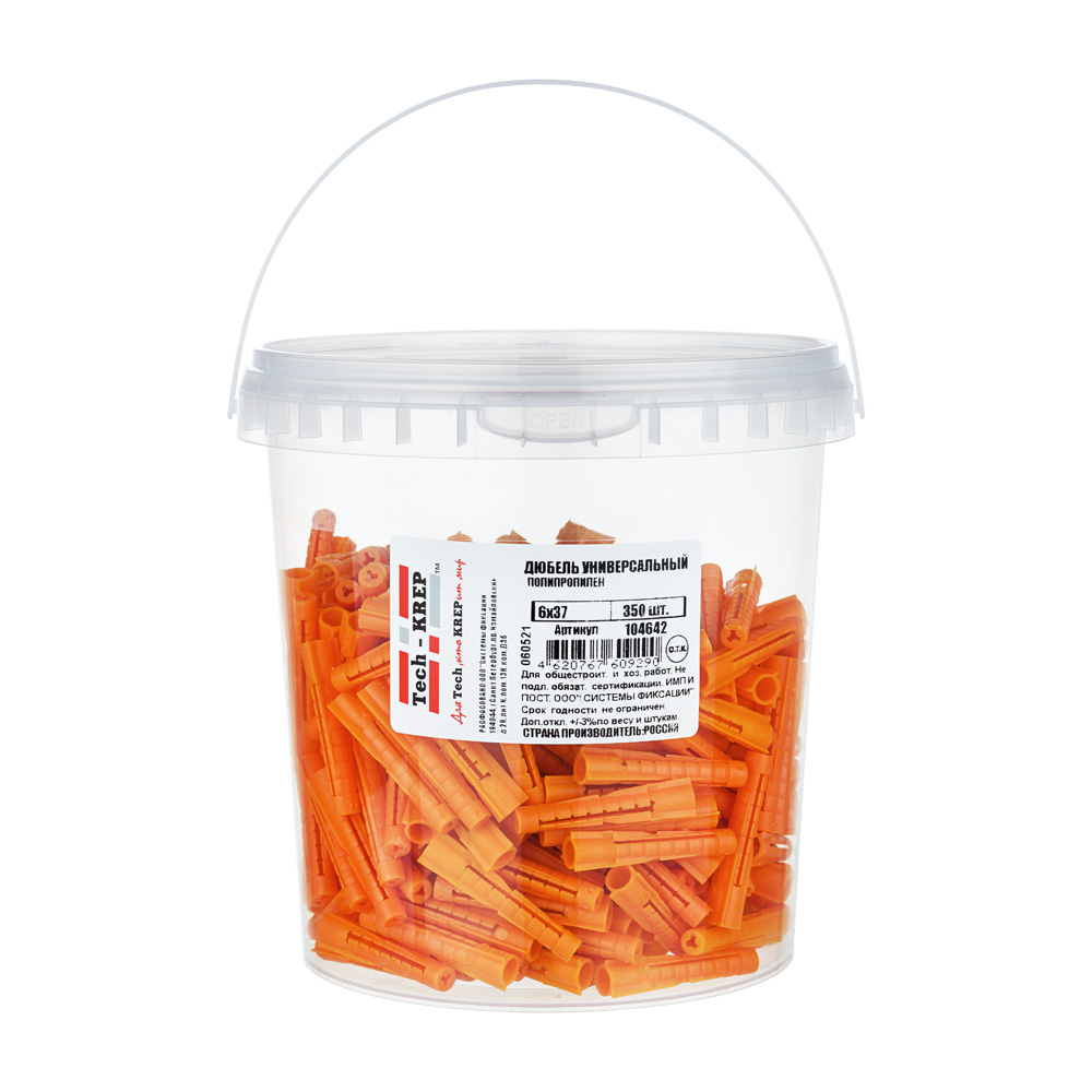Изображение товара Tech-Krep Дюбель универсальный 6х37 (полипропилен) (350 шт) - ведро 104642