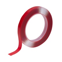 Изображение товара REXANT Двухсторонний скотч прозрачный 100% акрил, защитная пленка красного цвета 12мм 5м.
