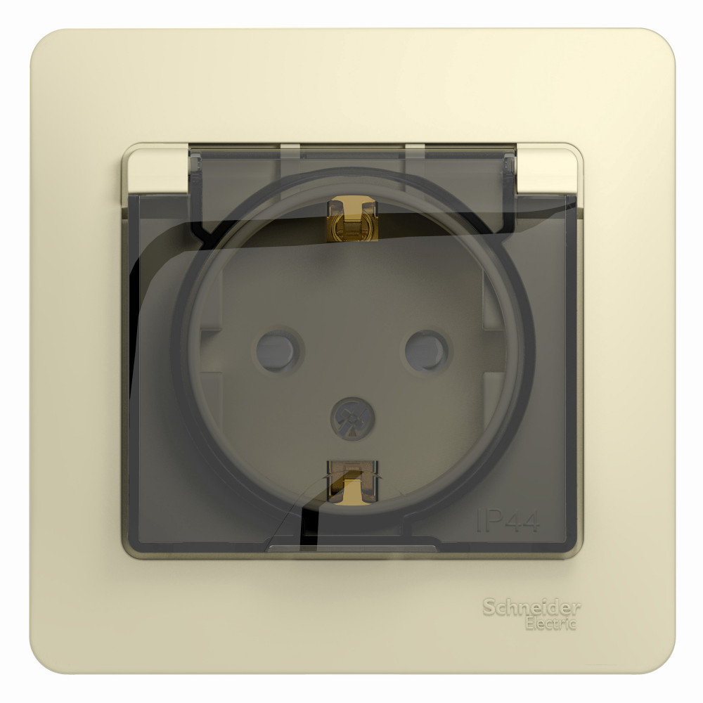 Изображение товара Systeme Electric Glossa Беж Розетка с/з со шторками с крышкой, IP44 (в сборе с рамкой)