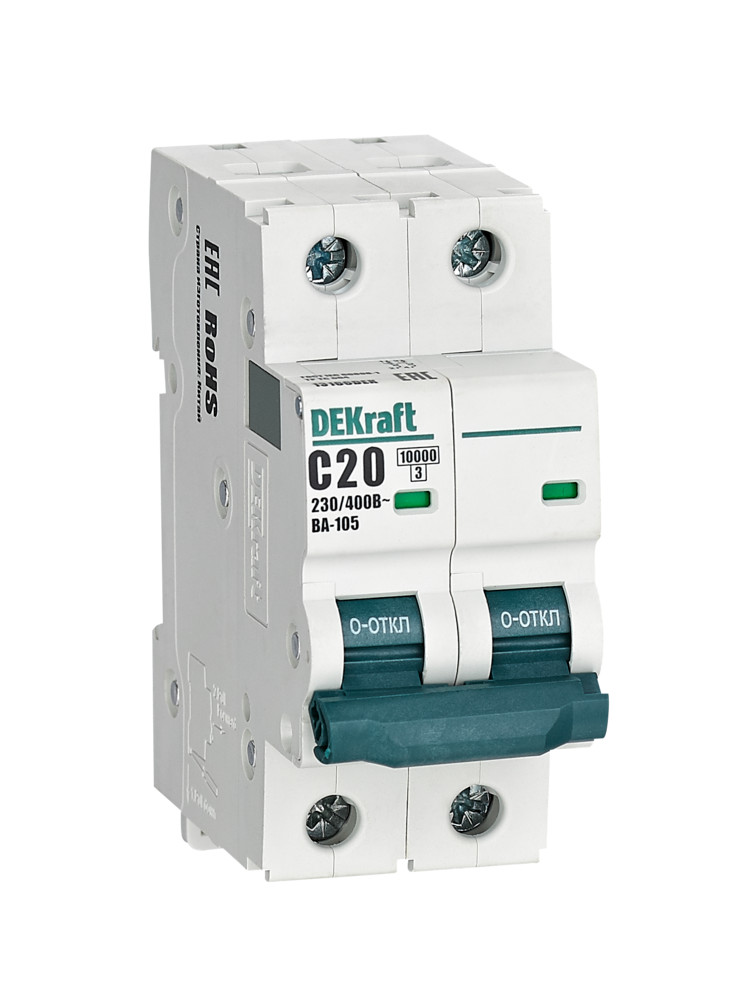 Изображение товара DEKraft ВА105-2P-020A-C — 20 А, 2P, 10 кА, IP20